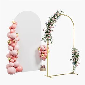 Minetom 7.2ft Metal Backdrop Stand with Wedding Arch Cover Spandex for Baby Shower, White