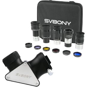 SVBONY 1.25 inches 90 Degree Dielectric Mirror Diagonal Fully Metal Bundle with SV233 12 Piece Telescope Accessory Kit Planetary Eyepiece, Barlow Lens, Filters for Astronomical Visual