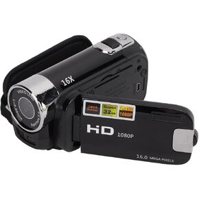 Video Camera Camcorder, Full 1080P 16MP Vlogging Camera with 2.7 Inch 270 Rotation Screen, 16X Digital Zoom Rechargeable Battery, Digital Camera Recorder for Kids, Teens (Black)