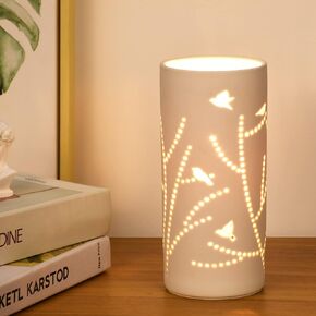 Lampwell Dana Small Modern Ceramic Table Lamp, White, 3.54H7.87IN, Bulb Excluded, Carving Tree