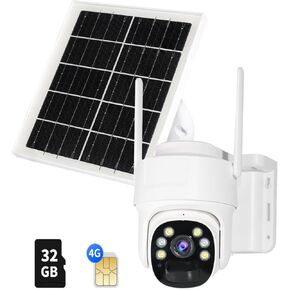4G LTE Cellular Security Camera (No WiFi, Data Plan Required), Solar-Powered Wireless Outdoor Camera, 3MP HD 360° PTZ, Color Night Vision, 2-Way Audio, IP65 Weatherproof, 32GB SD Card Included