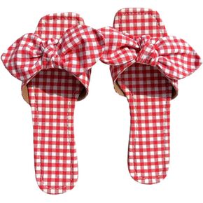 Verdusa Women's Gingham Y2K Plaid Bow Sandals Summer Vacation Leather Flat Sandals