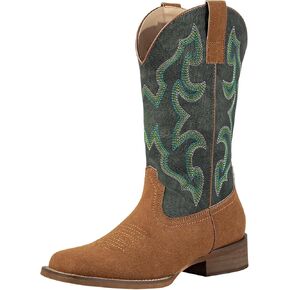 SheSole Square Toe Two-Tone Red Cowboy Boots for Women Green Cowgirl Western Riding Boots