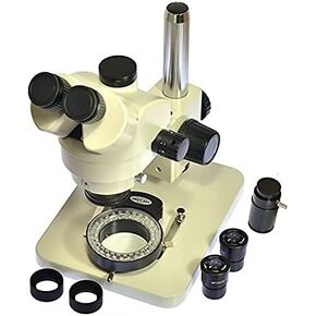 Inspection Zoom 7X-45X Trinocular Stereo Microscope Trinocular Visual + 56 LED Light + WF10X20 Eyepiece + C Adapter for LAB PCB (Color : White)