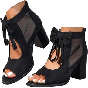 Ladmiple Women's Bow Knot Heeled Sandals Open Open Tee High Block Heels Heels Chunky Chunky Strap Mesh Bride Party Party Shoes