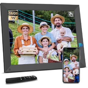 BSIMB 15-Inch WiFi Digital Picture Frame, Extra Large Electronic Photo Frame with Touch Screen 16GB, Share Pictures&Videos via App&Email from Anywhere, Dad Gifts, Gifts for Men