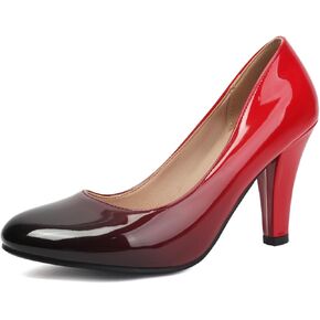 Women's Gradient Patent Leather Pump Heel Retro 1950s Vintage Round Closed Toe 1920s Dress Shoes