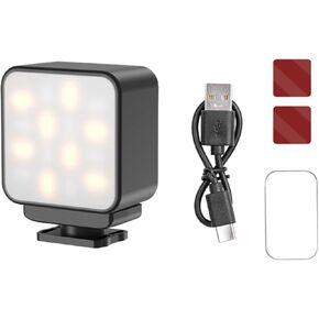 Magnetic Fill Light for DJI Osmo Pocket 3, 16 LED Beads Photography Fill Lighting for Sports Camera Handheld Shooting Accessories, with Cold-Shoe Port, 1/4" Screw Holes (Black)