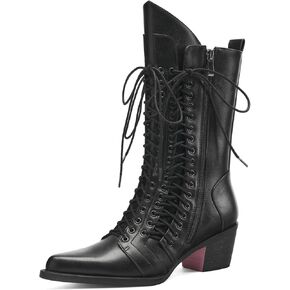 Tsrenlmln women's pointed high-heeled Western cowboy boots with lace up mid length boots