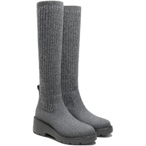 VIVAIA Eduarda Women's Water Repellent Knee-High Platform Chunky Wedge Boots Slip on Round-toeBooties 2.36" chunky Heel Booties Lady Dress Winter Fall Boots