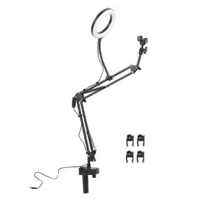 Ring Light with Clamp, Flexible Boom Arm, 30 Lighting Options, 360° Angle, Portable Stand for Beauty, Makeup, Photography, Live Streaming, for Ring Light, with Phone Holder