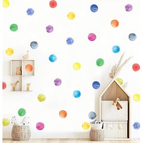 Watercolor Polka Dots Wall Decals Rainbow Colorful Removable Round Stickers for Kids Baby Girls Playroom Nursery Room (Color)