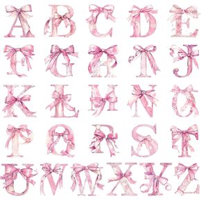 Honoson Alphabet Letter Wall Decals Pink Bow ABC Wall Stickers Coquette Peel and Stick Removable Letters Educational Stickers for Nursery Playroom Classroom Bedroom Decor