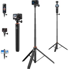 53.5" Extendable Selfie Stick Tripod for GoPro, Portable Travel Tripod Stand with Extension Rod for DJI Osmo Pocket 3, GoPro Hero 13/12/11/10/9/Max, Osmo Action 5 Pro/4, Insta360 X5/X4 Camera