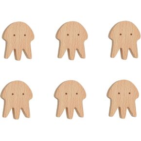 Drawer Pulls， Wood Pull Handles ，Cabinet Pulls Handles 6Pcs Children'S Wooden Handle Cabinet Door Drawer Wooden Handle Furniture Punch Free Paste Single Hole Jellyfish Whale Handle Whale Han
