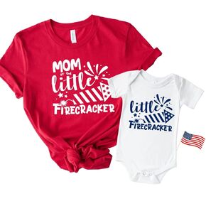 Little Firecracker Matching Outfits For 4th of July 2022, Mother Daughter 4th of July Outfits, Fourth of July Matching Mom and Son Shirts, 4th of July Mommy and Me Matching Tshirts.