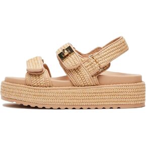 Raffia Platform Sandals for Women Comfortable Casual Beach Sandals Summer Open Toe Woven Slingback Platform Sandals with Adjustable Double Buckle Strap Beach Slides Sandals
