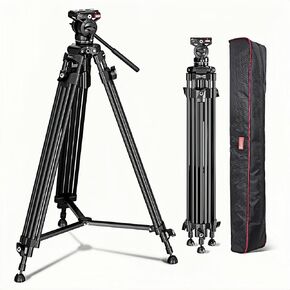 Video Tripod with 360° Fluid Head (BV185), Heavy Duty Tripod 72.8'' Aluminum Alloy Camera TripodT, Lift Rope, Load up to 6kg/ 13.2 lbs, Lightweight at only 6.3 lbs