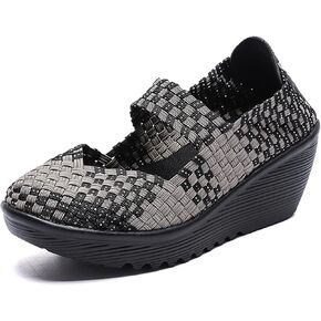 Veroders Women's Woven Elastic Platform Sandals Platform Wedge Sandals for Women Slip-On Wedge Woven Pumps Shoes