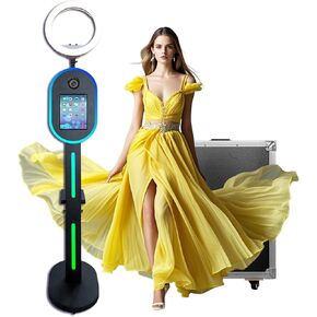 Portable Photo Booth Stand with Light Ring Compatible with ipad,Remote or APP Control,Music Sync,with Flight Case for Parties,Wedding,Christmas (Black, Photo Booth Machine+Mini Printer)