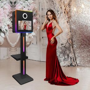 DSLR Photo Booth Machine with Flight Case 15.6in Touch Screen Mirror Photo Booth for Party Wedding Events (White, Square)