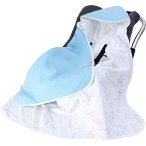 Miracle Baby Car Seat Blanket for Babies, Waffle Carseat Swaddle Blankets for Infants Newborn, Double-Layered, Suitable for All Seasons 35.4"x35.4" (Blue + Dinosaur, Four Seasons)