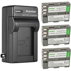 Kastar AC Wall Battern Charger استبدال Nikon En-EL3E ، EN-EL3A Battery ، MH-18 ، MH-18A ، MH-19 Charger ، D100 ، D200 ، D300 ، D50 ، D70 ، D700 ، D80 ، D90 ، MB-D10 ، MB-D80 Battery GRIP GRIP