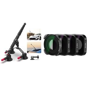 NEEWER Triple Suction Cup Car Mount Kit with ND Filter Set, 2in1 Selfie Stick, Quick Release Outside Windshield Magic Arm Camera Mount with Action Camera Adapter Compatible with GoPro Insta360, CA065