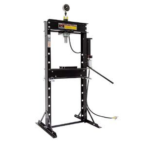 Black Widow 20 Ton Air-Operated Steel H-Frame Garage Adjustable Shop Press with Plates and Pressure Gauge 20T