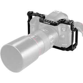 Andoer Aluminum Alloy Camera Cage with 1/4 Inch and 3/8 Inch Screw Holes Double Cold Shoe Attachment Compatible with Canon 5DS 5DR 5D Mark IV/III/II