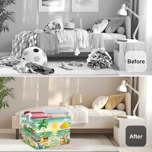 Summer Tropical Beach Storage Basket Collapsible Clothes Kid Laundry Hamper Palm Tree Large Picnic Basket Boy Girl Book Toy Box Bin, Green, 36L in Kuwait