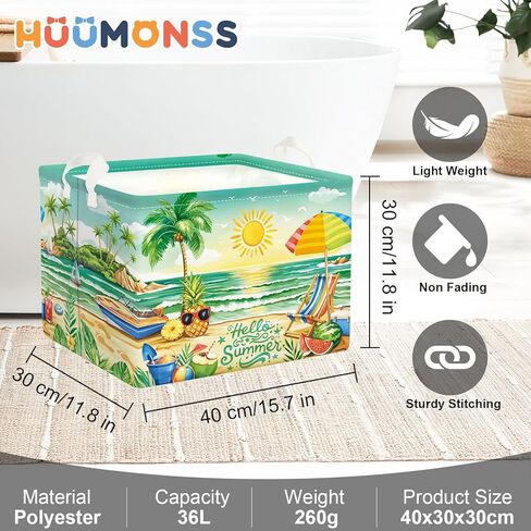 Summer Tropical Beach Storage Basket Collapsible Clothes Kid Laundry Hamper Palm Tree Large Picnic Basket Boy Girl Book Toy Box Bin, Green, 36L in Kuwait