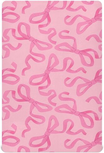 Baby Crib Sheets Pink Bow on Light Crib Sheets for Boys Girls,Neutral Bassinet Toddler Bed Play Sheets Breathable Soft and Portable 52 * 28 * 9in in Saudi Arabia