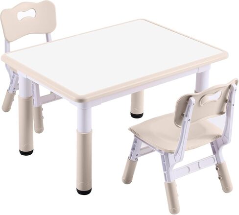 Kids Table and 2 Chairs Set, Height-Adjustable Toddler Table and Chair Set with Graffiti Desktop, 31.5''L x 23.6''W Children Activity Table for Daycare, Classroom, Home in Kuwait
