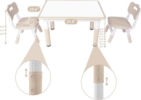 Kids Table and 2 Chairs Set, Height-Adjustable Toddler Table and Chair Set with Graffiti Desktop, 31.5''L x 23.6''W Children Activity Table for Daycare, Classroom, Home in Kuwait