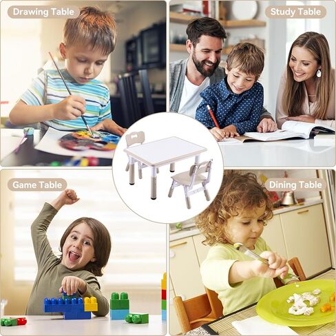 Kids Table and 2 Chairs Set, Height-Adjustable Toddler Table and Chair Set with Graffiti Desktop, 31.5''L x 23.6''W Children Activity Table for Daycare, Classroom, Home in Kuwait
