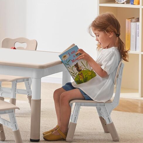 Kids Table and 2 Chairs Set, Height-Adjustable Toddler Table and Chair Set with Graffiti Desktop, 31.5''L x 23.6''W Children Activity Table for Daycare, Classroom, Home in Kuwait