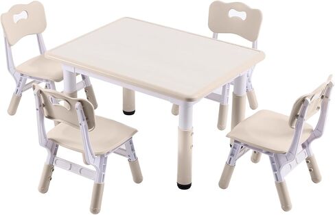 Kids Table and 2 Chairs Set, Height-Adjustable Toddler Table and Chair Set with Graffiti Desktop, 31.5''L x 23.6''W Children Activity Table for Daycare, Classroom, Home in Kuwait