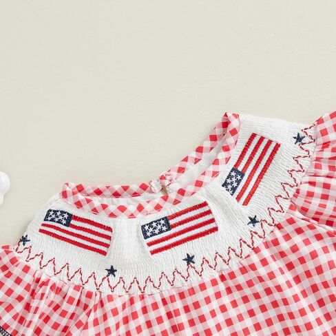 Newborn Baby Girl 4th of July Outfit American Flag Smocked Bubble Romper Fly Sleeve Shirt Top Summer Toddler Clothes in Saudi Arabia