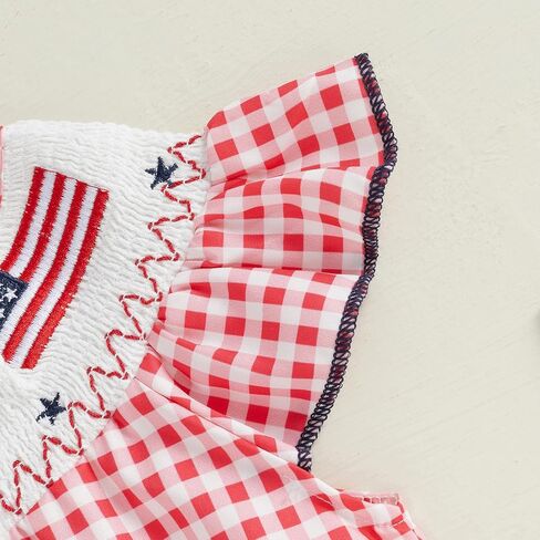 Newborn Baby Girl 4th of July Outfit American Flag Smocked Bubble Romper Fly Sleeve Shirt Top Summer Toddler Clothes in Saudi Arabia