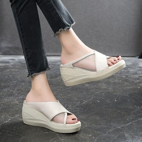 Orthopedic Sandals Summer Comfortable Orthotic Leather Wedges Slides Dressy Platform Heel Arch Support Slip Sandals in Saudi Arabia