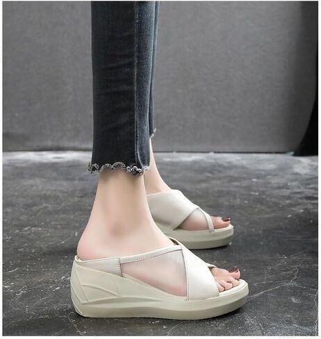 Orthopedic Sandals Summer Comfortable Orthotic Leather Wedges Slides Dressy Platform Heel Arch Support Slip Sandals in Saudi Arabia