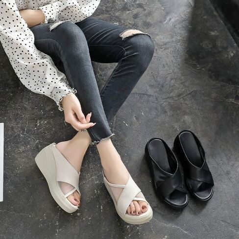Orthopedic Sandals Summer Comfortable Orthotic Leather Wedges Slides Dressy Platform Heel Arch Support Slip Sandals in Saudi Arabia