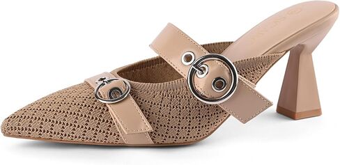 Kitten Heels Pumps for Women Closed Pointed Toe Knit Heeled Sandals Two Buckle Strap Slip-on Mule Sandal Dress Shoes Comfortable in Saudi Arabia