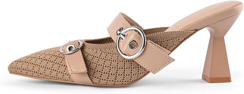 Kitten Heels Pumps for Women Closed Pointed Toe Knit Heeled Sandals Two Buckle Strap Slip-on Mule Sandal Dress Shoes Comfortable in Saudi Arabia