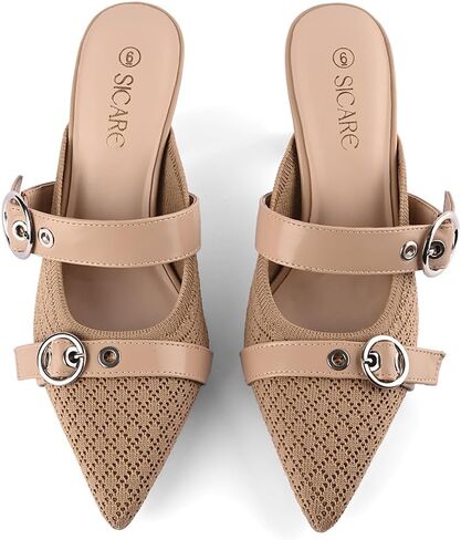 Kitten Heels Pumps for Women Closed Pointed Toe Knit Heeled Sandals Two Buckle Strap Slip-on Mule Sandal Dress Shoes Comfortable in Saudi Arabia