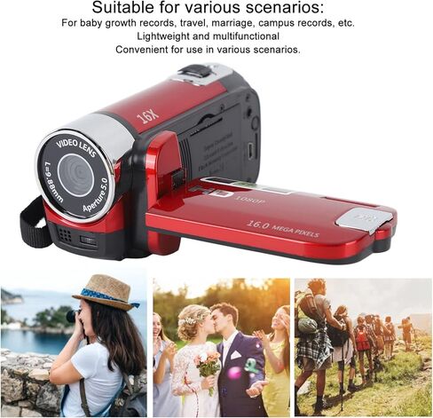 Digital Camera, 2.7in 1080P TFT Rotatable Screen Camcorder with USB Cable, 16x Digital Zoom Video Camera, for Travel, Marriage, Campus Records, etc. (Red) in Saudi Arabia