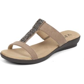 VJH confort Women’s Slides, Comfortable Open toe Rhinestone H-band Dressy Flat Sandals