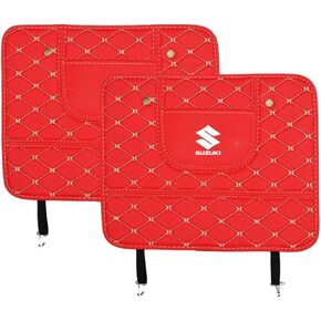 Custom 2PCS Car Kick Mats Back Seat Protector for Suzuki Alto 2009-2023, Automotive Leather Back Seat Protector with Storage Bag, Interior Car Accessories,B-Red