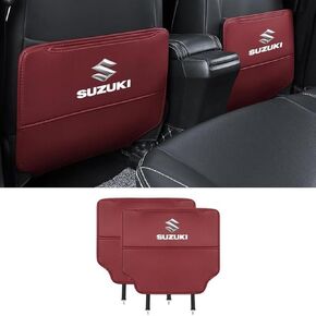 Custom 2PCS Car Kick Mats Back Seat Protector for Suzuki Vitara 2016-2018, Automotive Leather Back Seat Protector with Storage Bag, Interior Car Accessories,C-Brown
